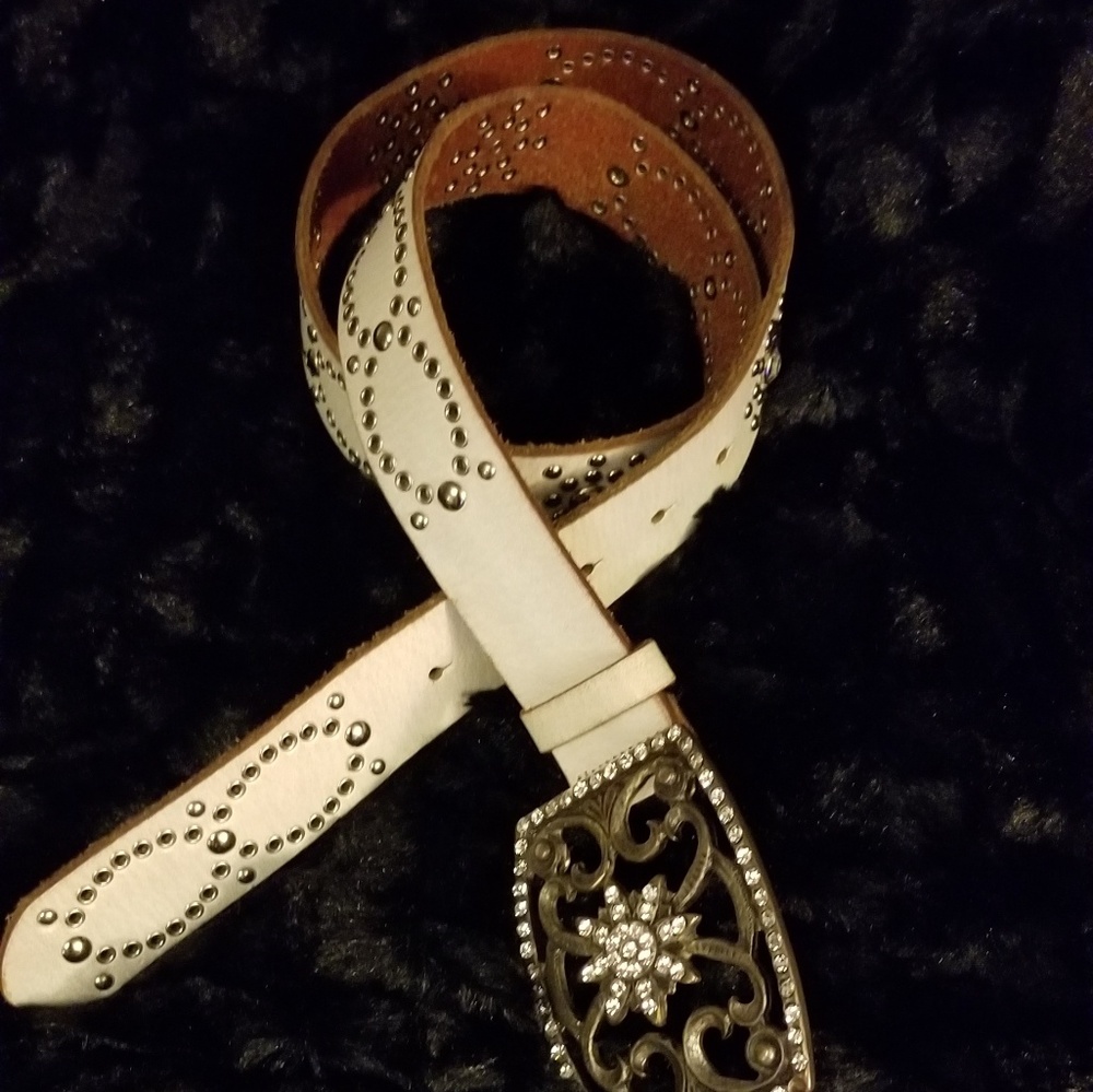 Hyde white leather bling belt small